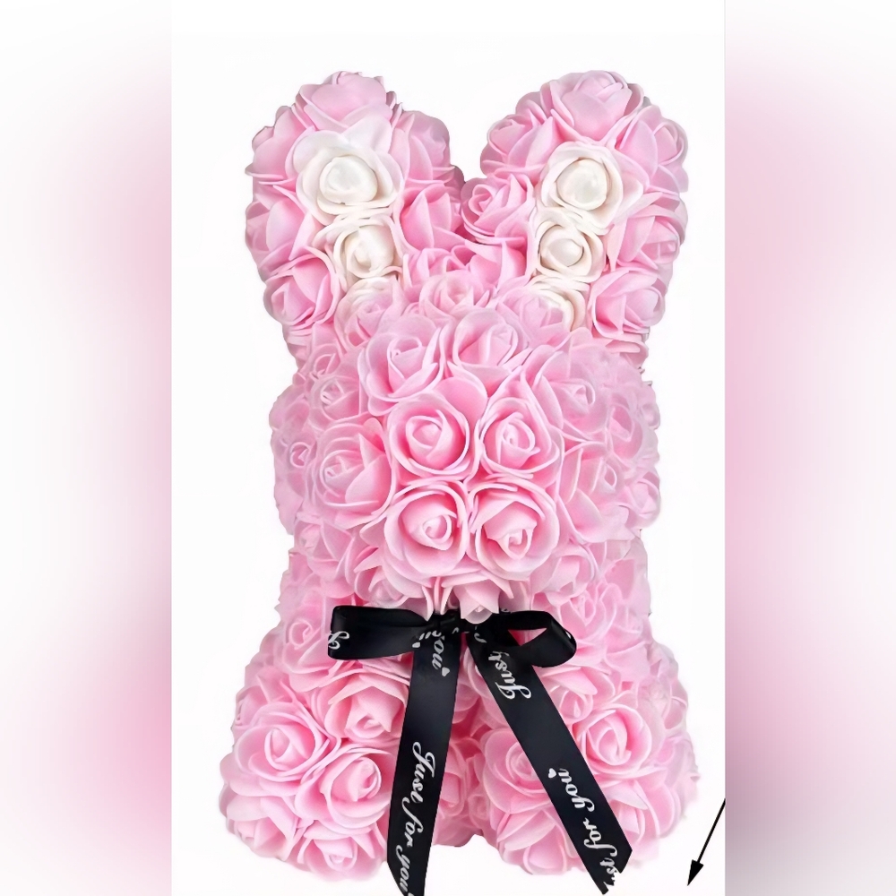Pink Rose Bunny with Ribbon